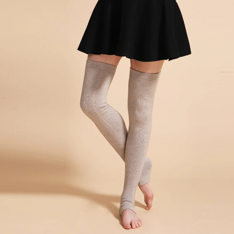 Women's Wool Cashmere Leg Warmers Winter Thermal Thick Warm Solid Color Knitted Knee High Sock for Girls Female Thigh Sleeve
