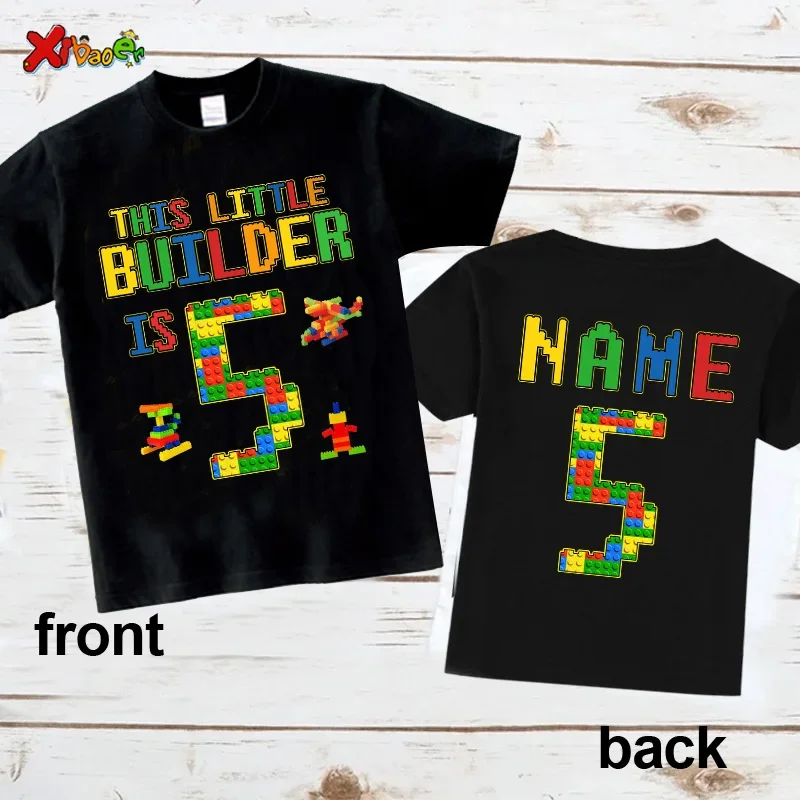 Custom NAME Birthday Shirt Boy TShirt Toddler Baby Kids Clothes Building Blocks Bricks Personalized Birthday Shirts Gift Fashion