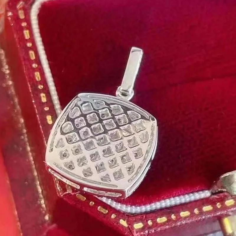 New Fashion 925 Sterling Silver Color Wedding Bridal Jewelry Shiny Flash Square Full Zircon Ring Necklace Factory Wholesale