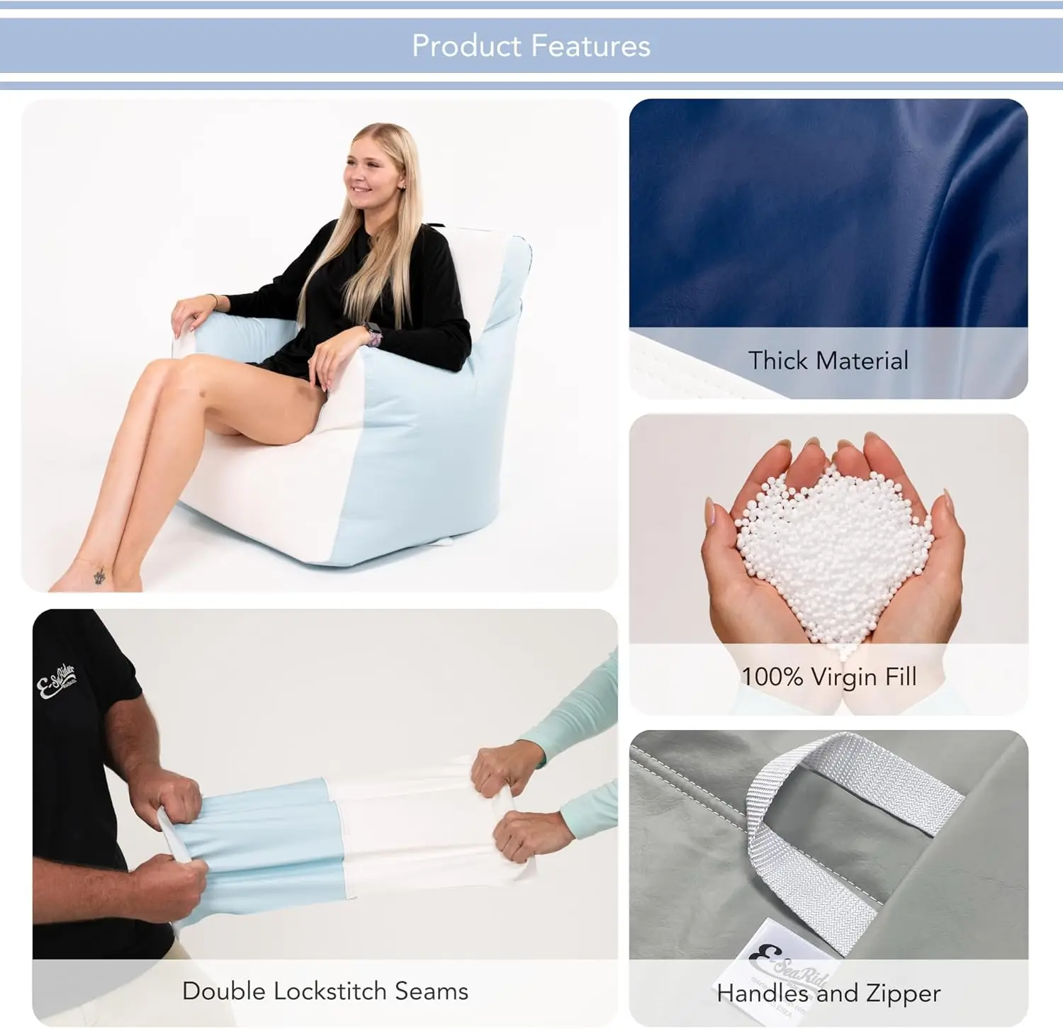 Fauteuil Marine Beanbag, Medium, Multi (Blanc/Marine)