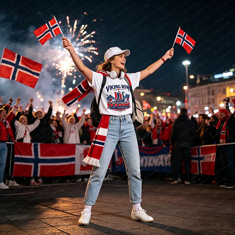 Norwegen Fußball-Liebhaber Viking Row Game Day T-Shirt Y2K Fußball-Saison Spieler Sportbekleidung Grafik Damen Herren Kleidung Neuheit – Detail 13