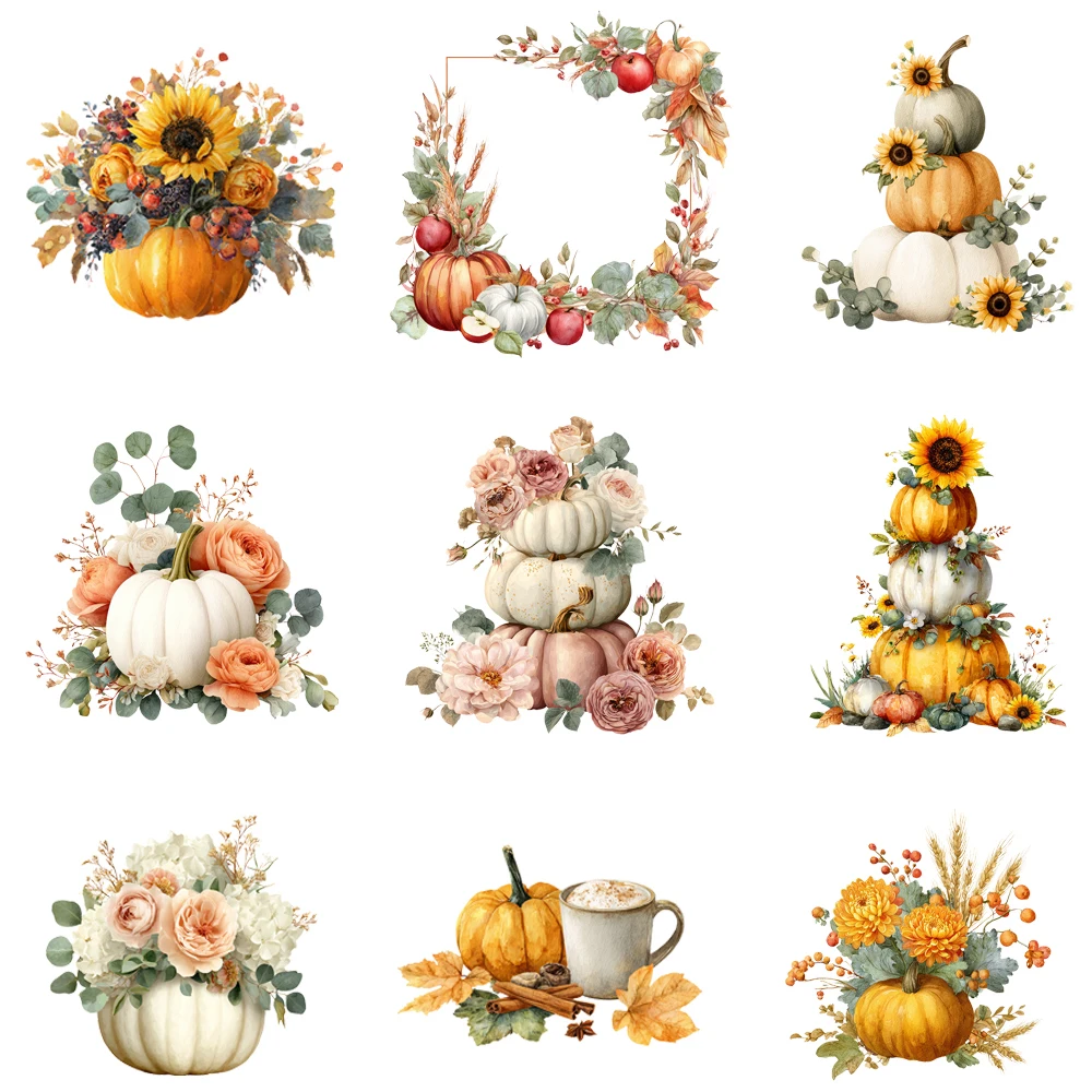 

15cm Cartoon Flower Fruit Pumpkin Iron On Transfer Stickers Diy DTF Heat Transfer Sticker T-shirt Clothes Decals