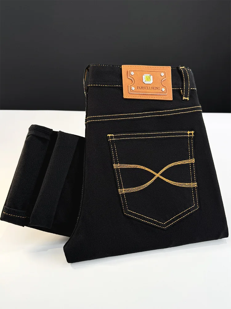 

Высококачественные мужские джинсы, осенние облегающие, маленькая нога, модные брендовые легкие роскошные 2026, новые повседневные черные длинные брюки