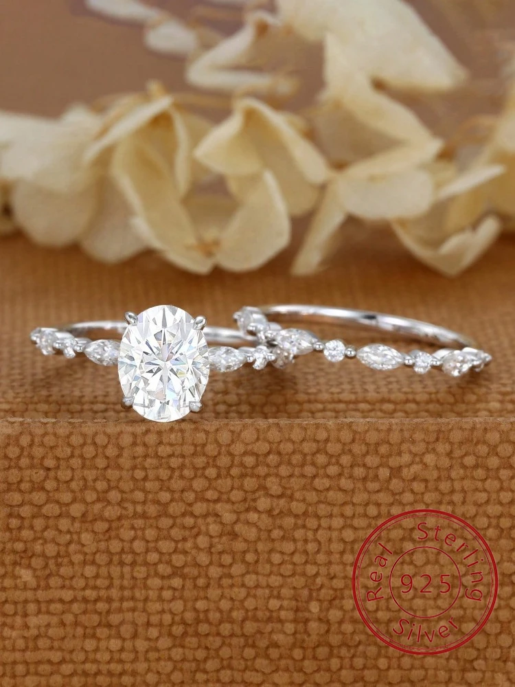 

925 Sterling Silver Luxury Advanced Oval Marquise Zircon Stackable Set Ring For Women Anniversary High Quality Fine Jewelry