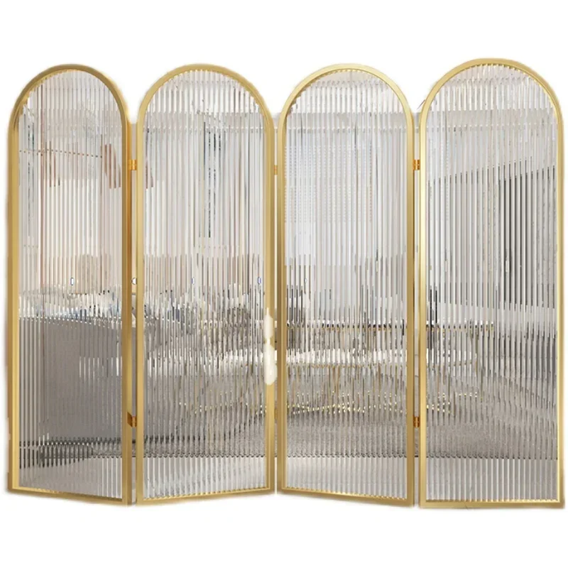 Customized Changhong Glass Screen Partition, Foldable Mobile Restaurant, Living Room, Light Luxury Iron Art,