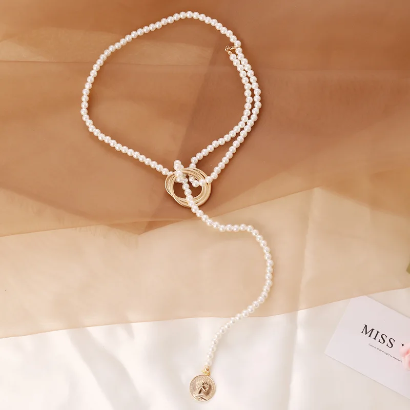 Vintage Perle Anhänger Halskette für Frauen Elegante Perlen Lange Quaste Pullover Kragen Kette Zubehör Temperament Mode Schmuck – Detail 3