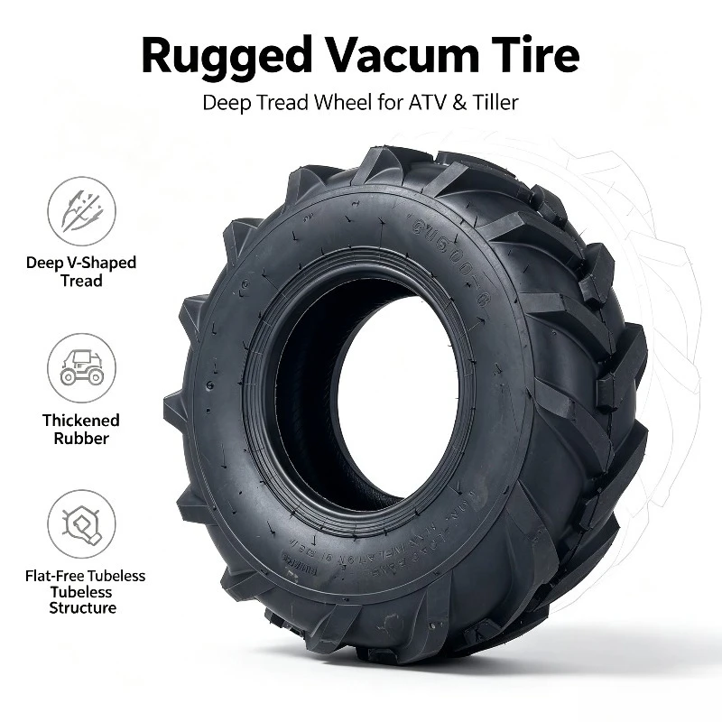Thickened Vacuum Tire Chevron Tread, Replacement Tyre for ATV, Tiller and Electric Scooter 4 Wheel Vehicle