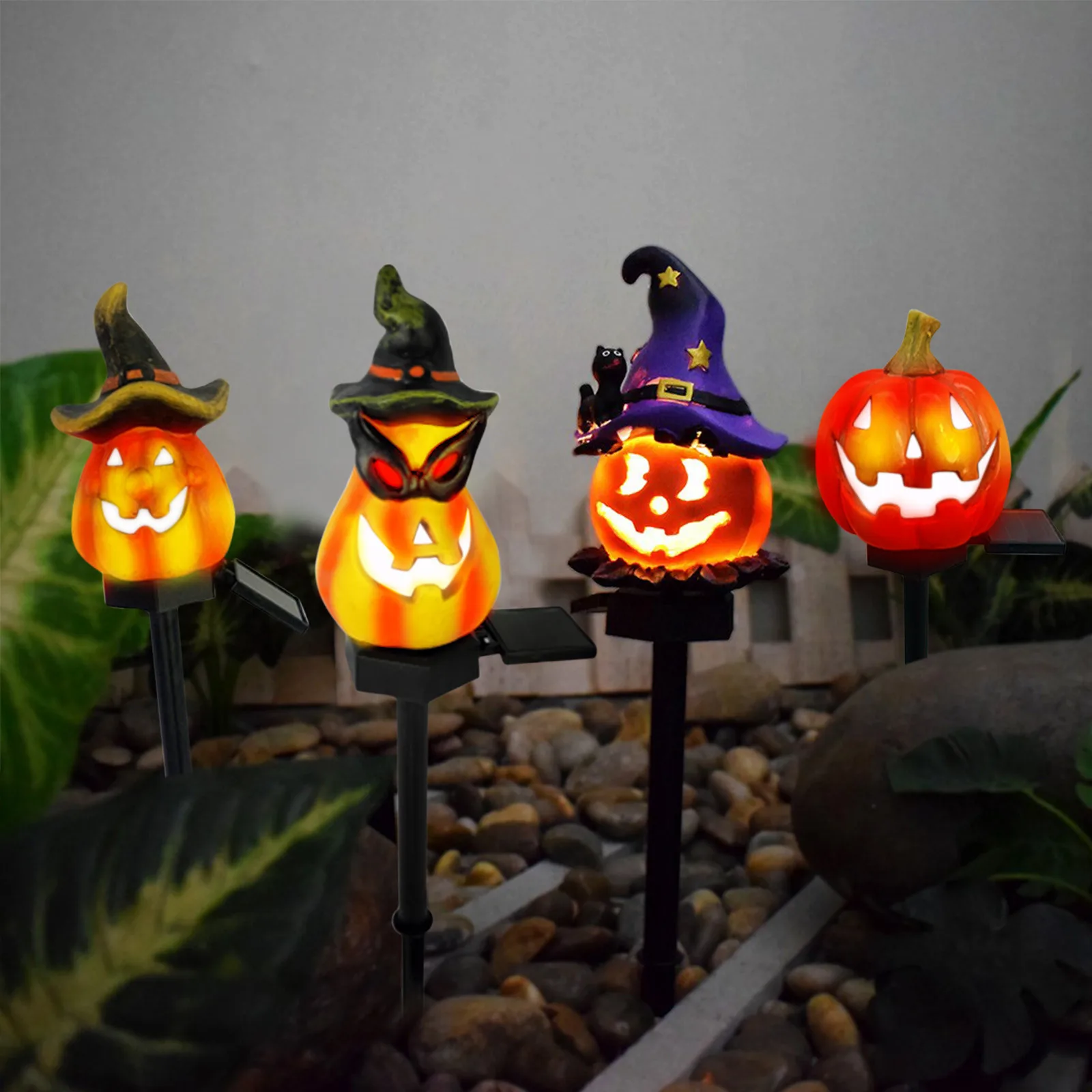 Solar Pumpkin Stake Light Trending Witch Hat Jack O Lantern Bestseller Waterproof Halloween Pathwa Lamp Top Seller Garden Decor