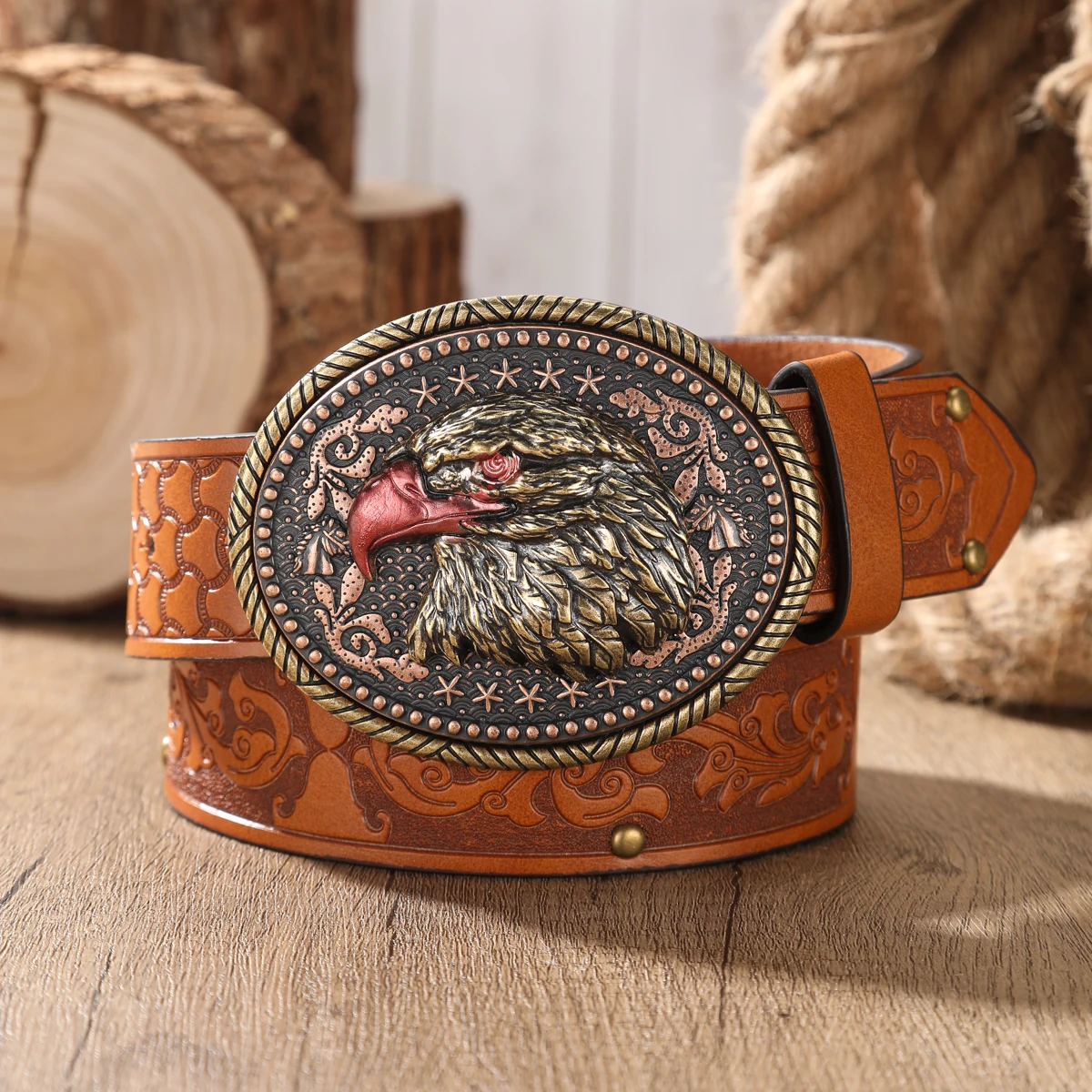 A Retro Western Cowboy-Style Belt Suitable for Both Men and Women. PU Leather Embossed Belt