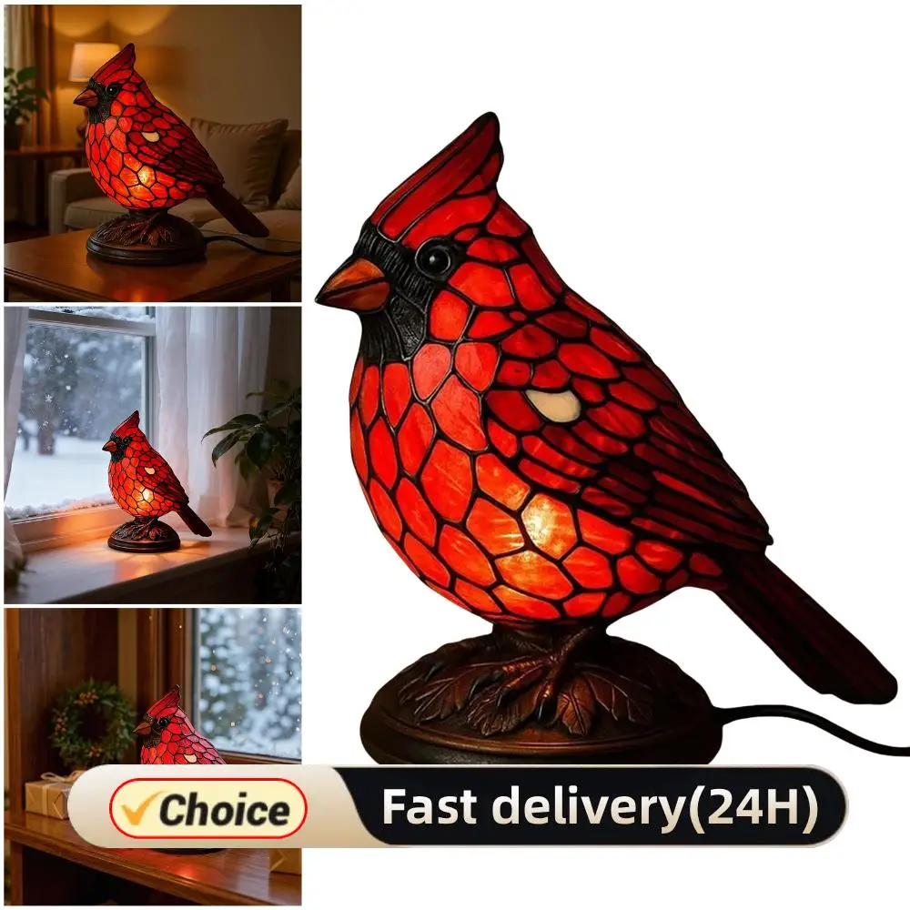 مصباح الكاردينال ديكور مصباح طاولة الطيور الحمراء ضوء الليل الطيور الحمراء لغرفة النوم بجانب السرير وغرفة المعيشة ضوء زينة فني لعيد الميلاد #1