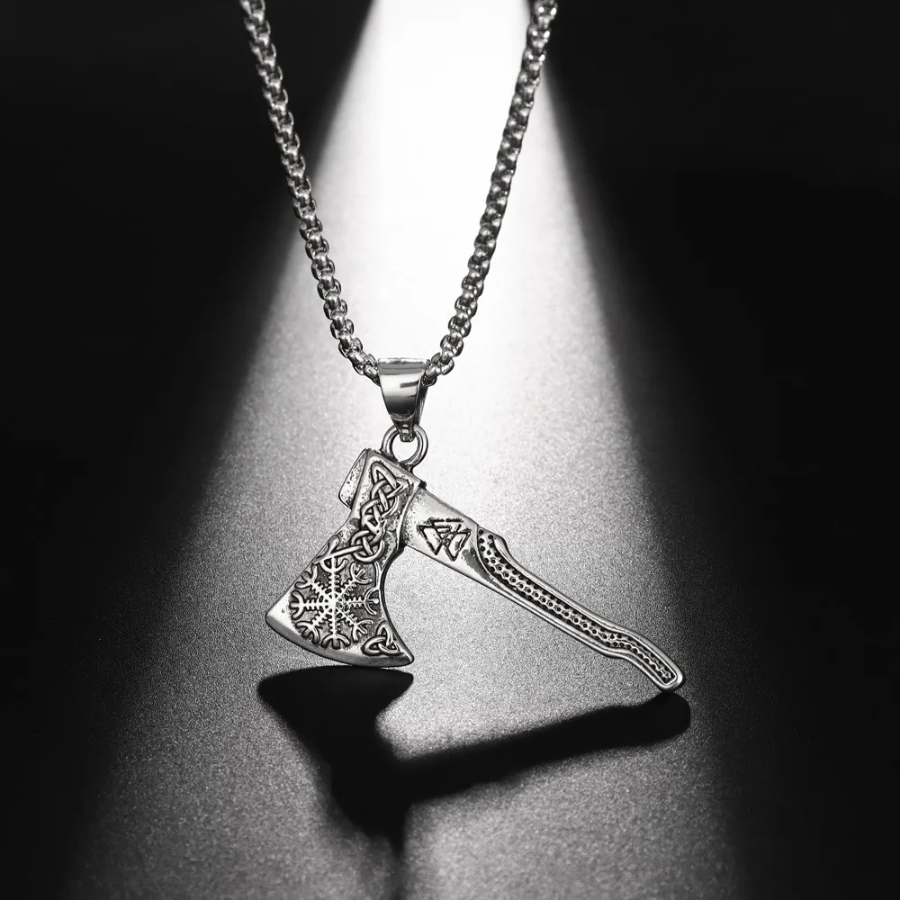 Trendy Nordic Rune Viking Battle Axe Pendant Necklace Charming Men's Necklace New Fashion Retro Jewelry Accessorie Festival Gift - view 6