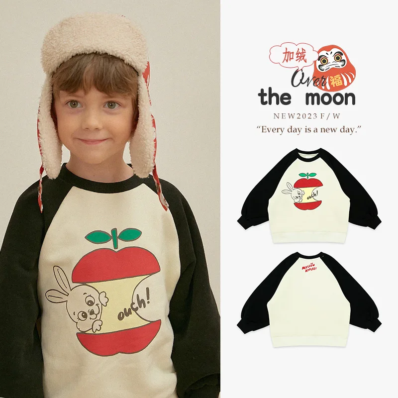 

Jenny&Dave Spot 23 Winter New Children's Warmth Top with Cartoon Apple Print Color Block Sweater for Children