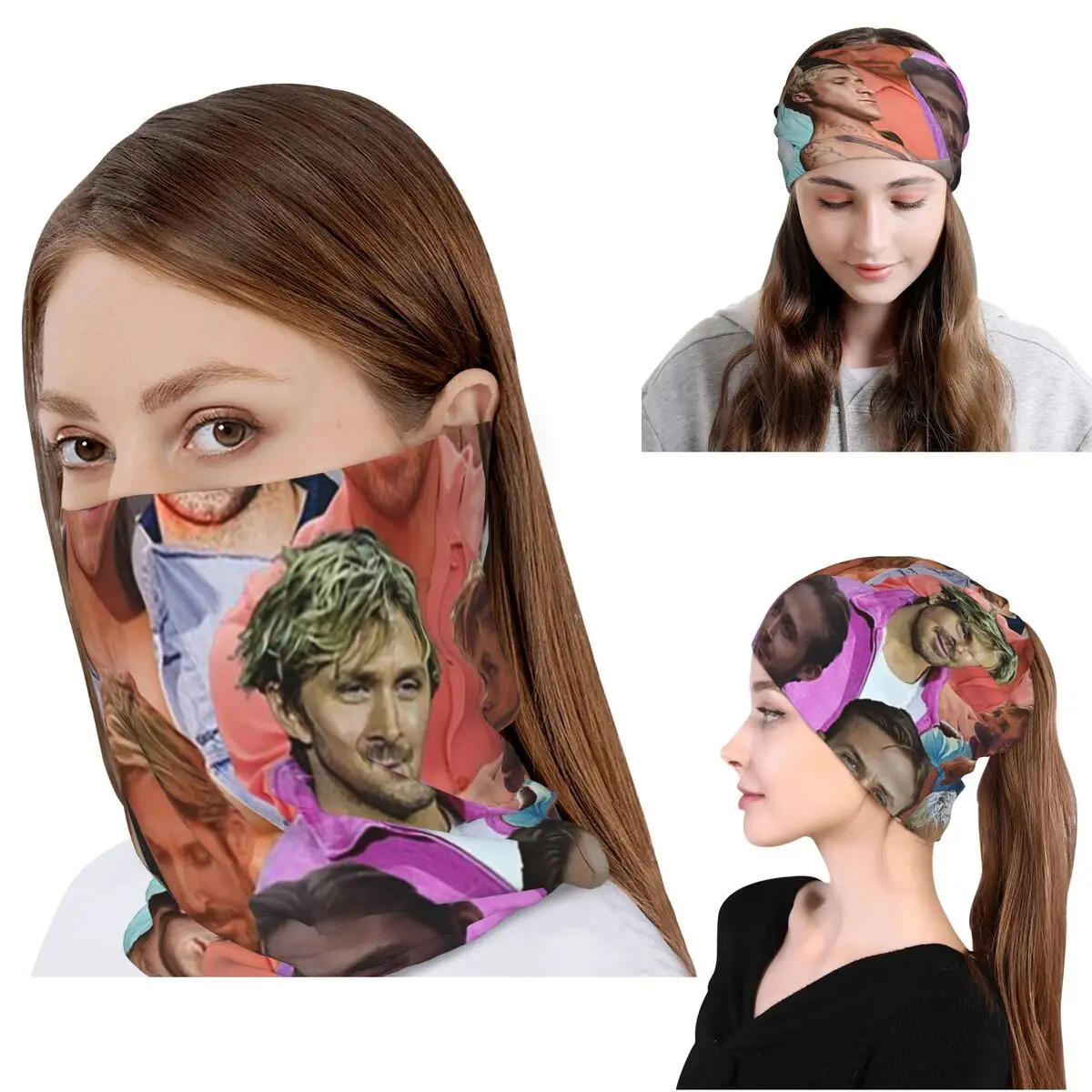 

Ryan Gosling Photo Collage Bandana Neck Gaiter Magic Scarf Multi-use Headwear Beanies Hat for Men Women Adult All Season
