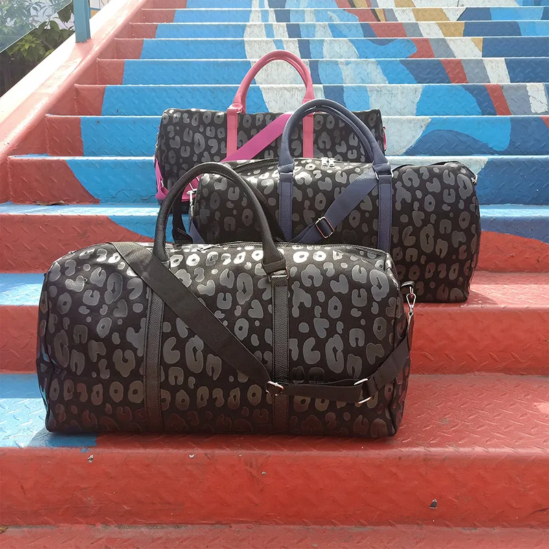 Grande Capacidade Leopard Print Design Multifuncional Viagem Bagagem Bolsa Para As Mulheres Causal Couro Feminino Fitness Gym Duffle