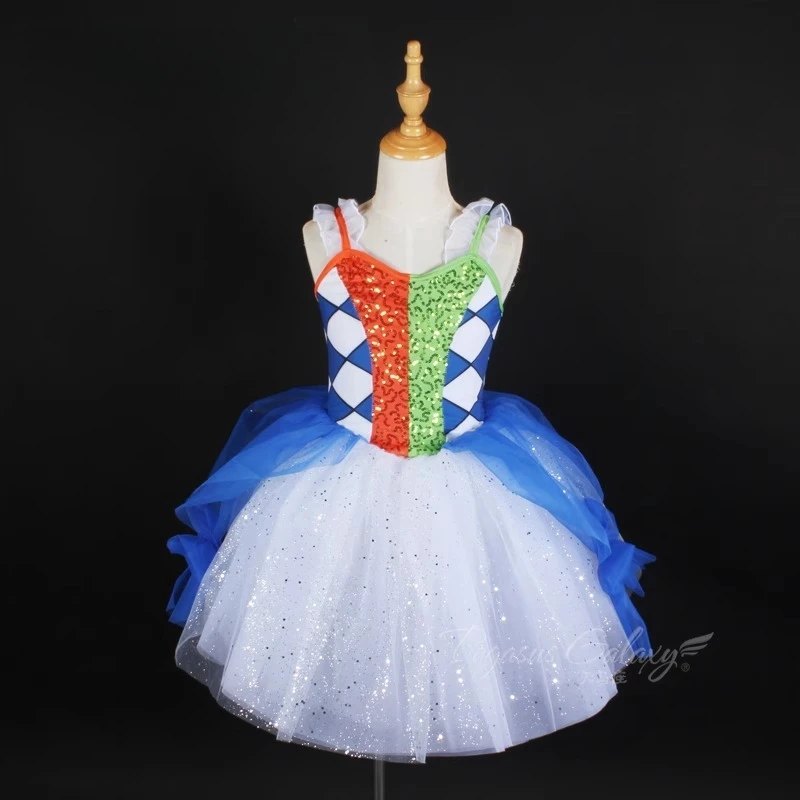 Robe Tutu de Ballet pour filles, vêtements de danse à paillettes pour spectacle sur scène, robes contrastées pour adultes, vêtements de danse de Ballet à carreaux pour enfants