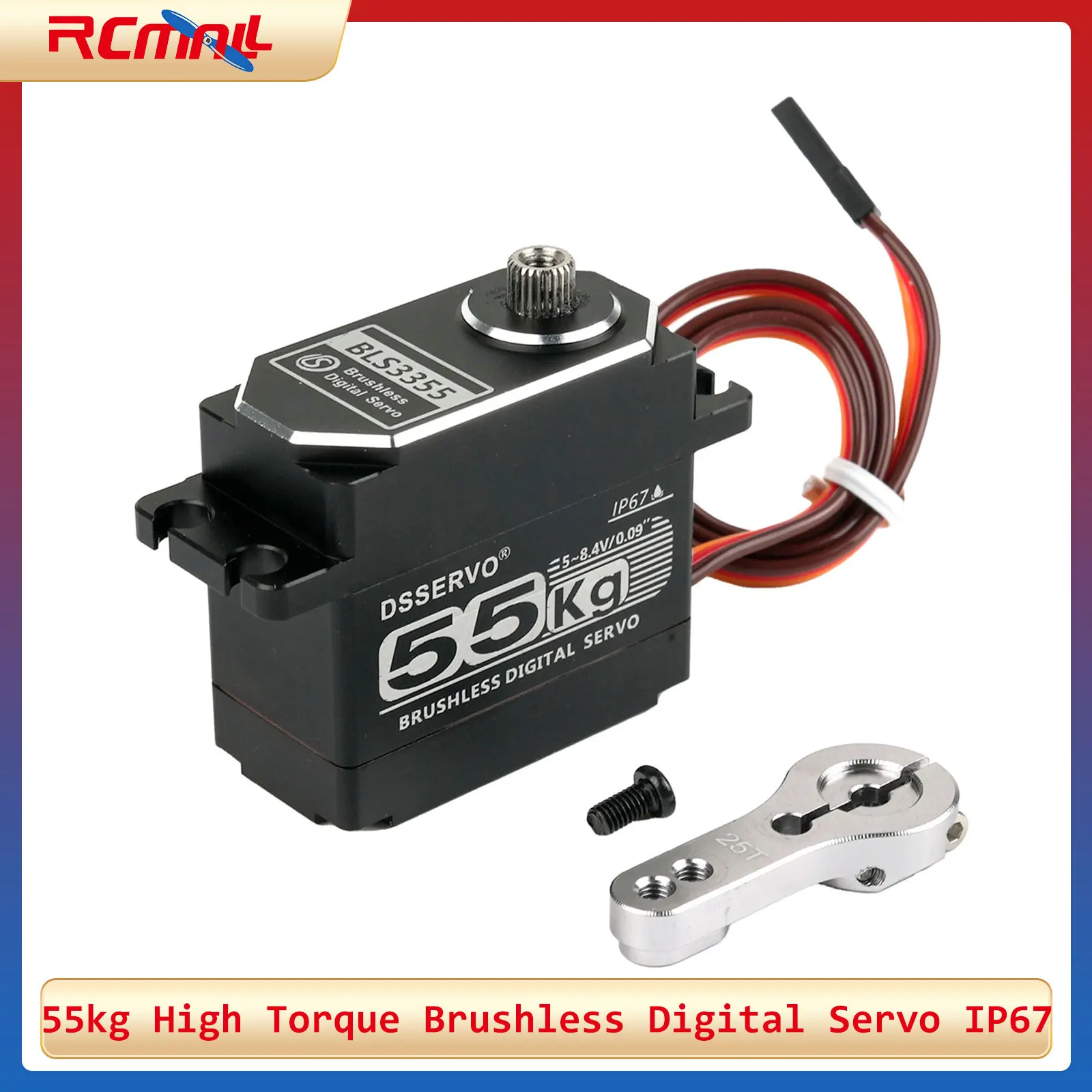 55kg High Torque Digital Servo Full Metal High Speed Waterproof IP67 Brushless Motor RC Servo for 1/8 1/10 RC Car Crawler Robot