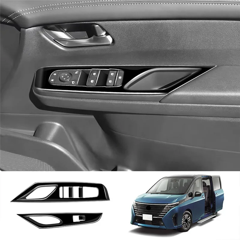 Car Bright Black Interior Door Armrest Window Glass Switch Frame Panel Cover Trims for Nissan SERENA C28 2022-2023