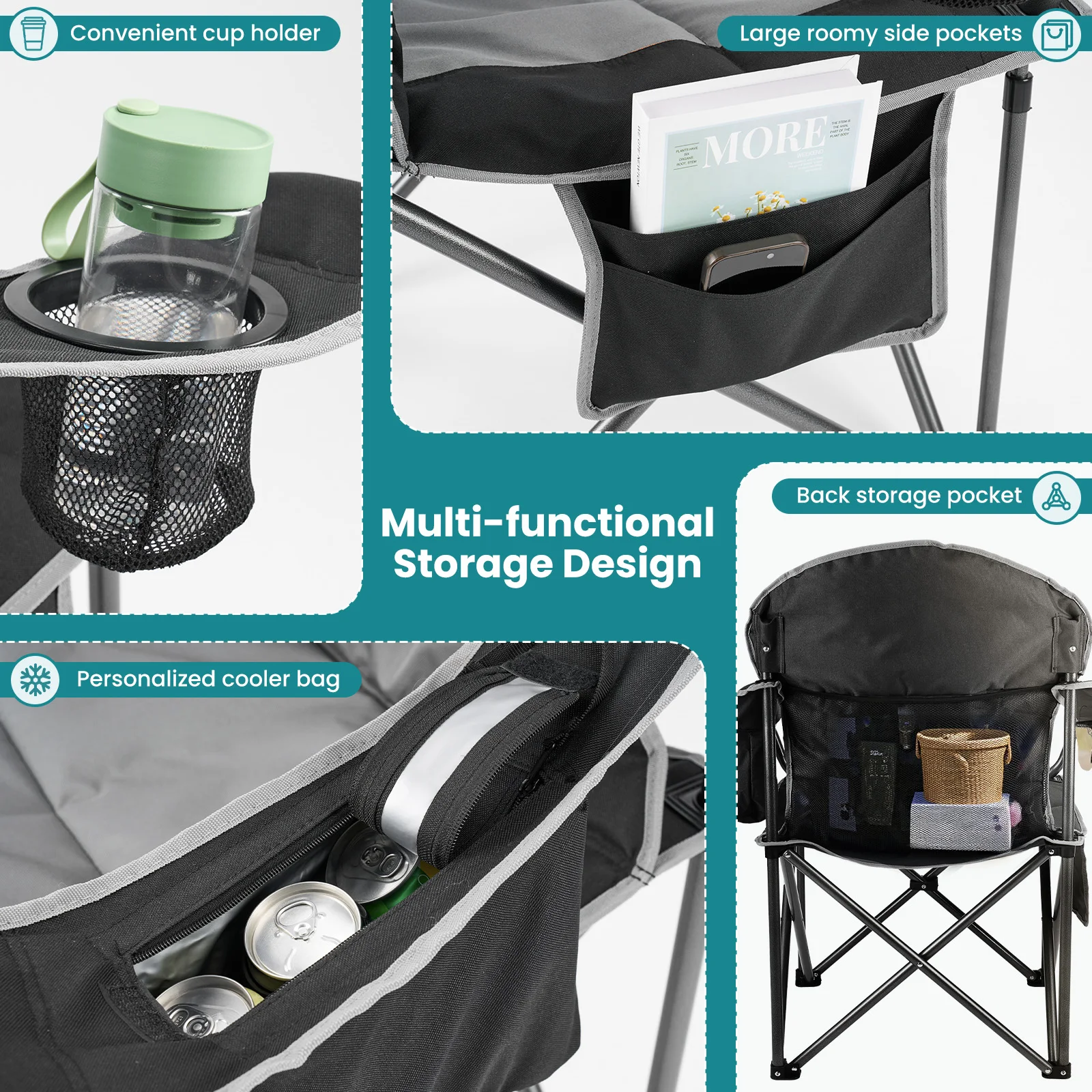 JHK Heavy Duty Camping Chair 450lbs Capacity Portable Folding Chair with Cup Holder Sturdy Steel Frame Outdoor Chair for Camping image 5