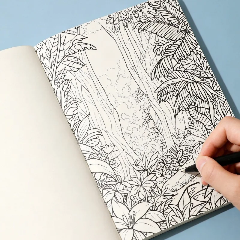One Adult Stress Relief Hand Drawn Graffiti Book, 24 Patterns Such As Space/Ocean/Dessert/Flower Theme Line Draft Coloring Album