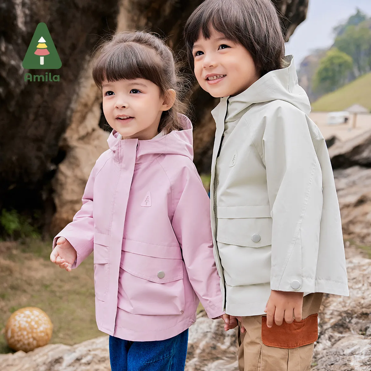 Amila Baby Jacket 2024 Autumn New Boys And Girls High Quality Solid Color Simple Hooded Warm Loose Casual Children‘s Jacket