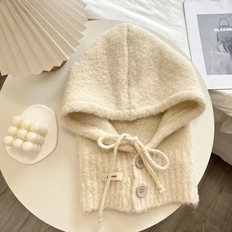 2026 Women's Autumn Winter Hat Scarf 2-in-1 Knit Hooded Neck Warmer Ear Cover Cap