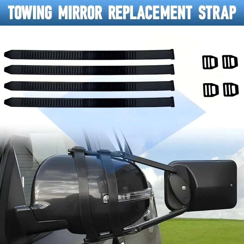 Trailer Rearview Mirror Rubber Strap With 4 Buckles 390Mm Universal Rubber Towing Mirror Straps Replacement Tow Mirror Straps A