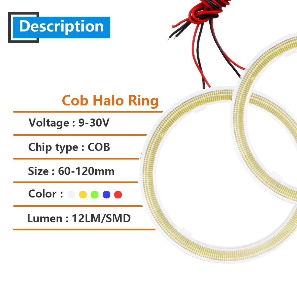 2PCS Halo Ring COB Angel Eyes 9-30V For Car Motorcycle Headlight LED Daytime Running Light 60MM 70MM 80MM 90MM 100MM 110MM 120MM