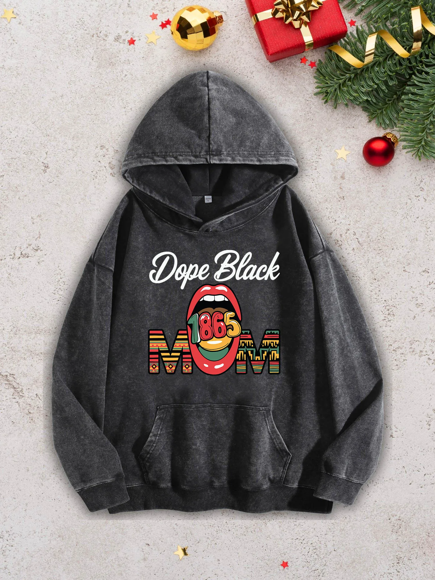 

Dope Black Mom Men's Heavyweight Hoodie - Acid Wash Retro Black Pullover, Fall & Winter Sweatshirt 400Gsm