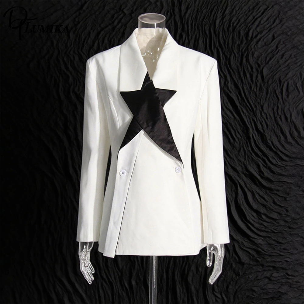 سترة بدلة بيضاء مصممة من DTLumika للنساء، سترة رسمية ضيقة مقاس M-XL للسيدات بنمط نجوم رقعة عمل Tux