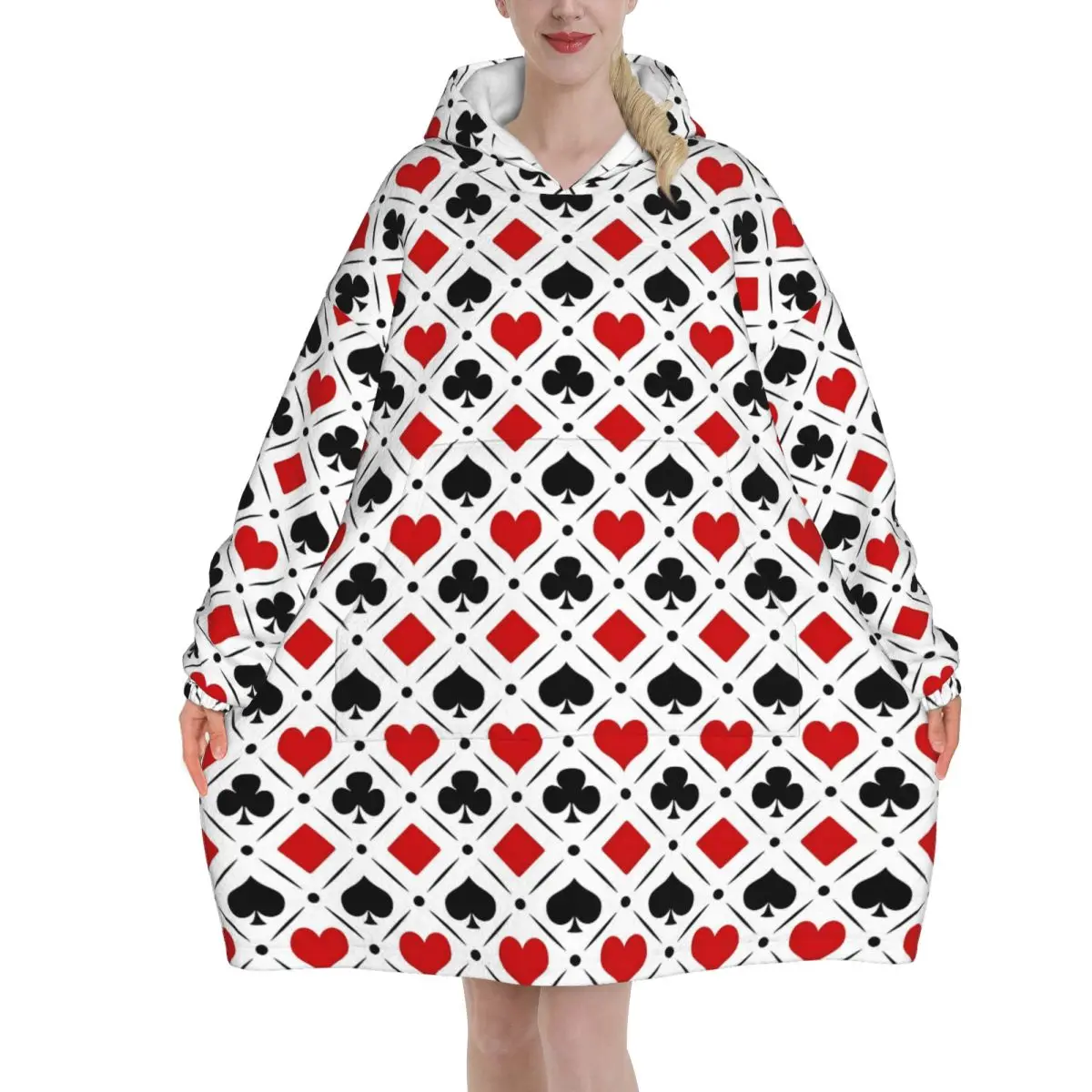 Oversized Playing Cards Suit Symbols Wearable Blanket Winter Gifts for Women Men Ultrasoft Plush Warm Sweatshirt Blankets