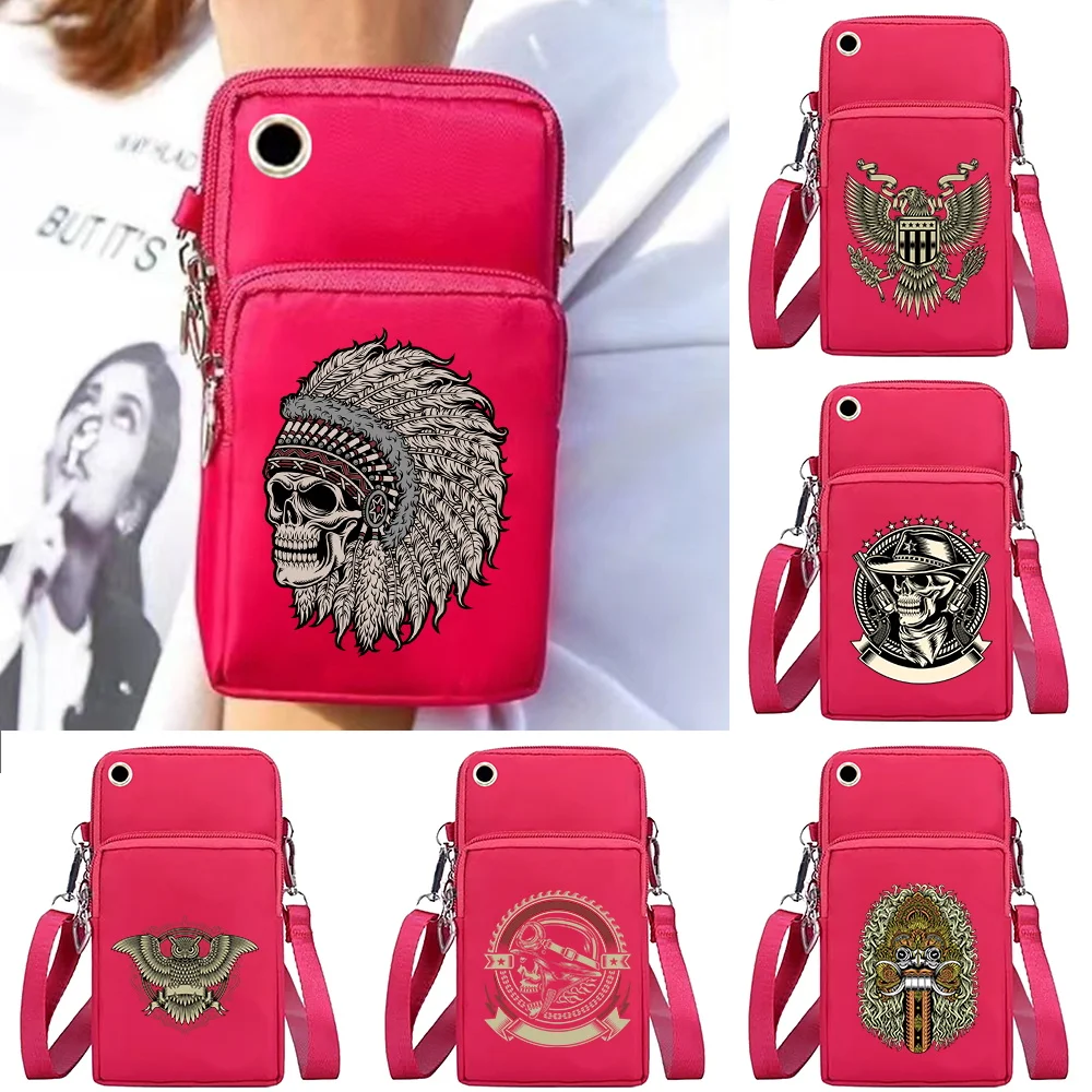 Mobile Phone Bag Shoulder Bags Women Wrist Pack Skull Print Arm Purse Apple/Huawei/Xiaomi/Samsung Universal Cell Phone Packet