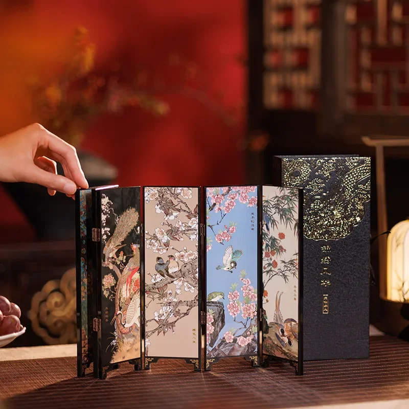 6 Panel Chinese Lacquer Brocade Screen Tabletop Decorative Screen Ornament Birthday Gift for Tea Room Business Conference