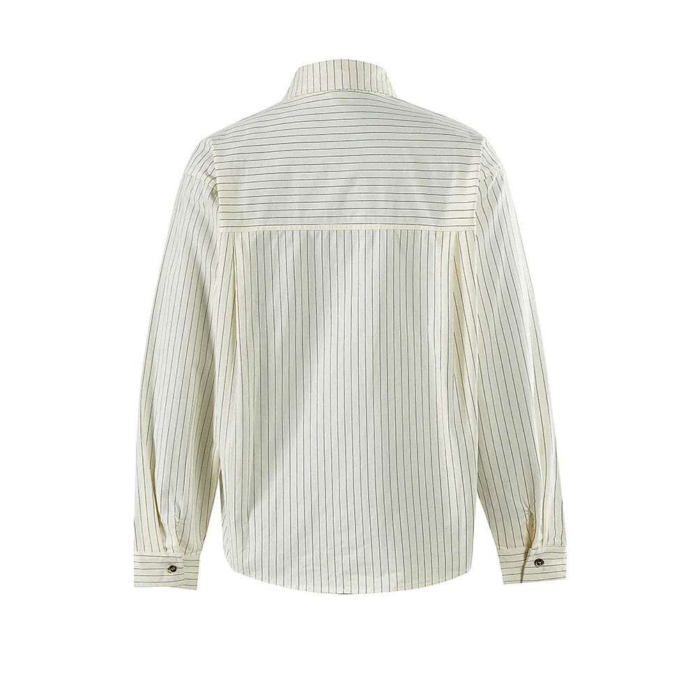 Autumn Line Embroidery Cotton Shirt Men Splice Fashion Japanese Streetwear Cityboy Loose Casual Stripe Long Sleeve Cargo Shirts