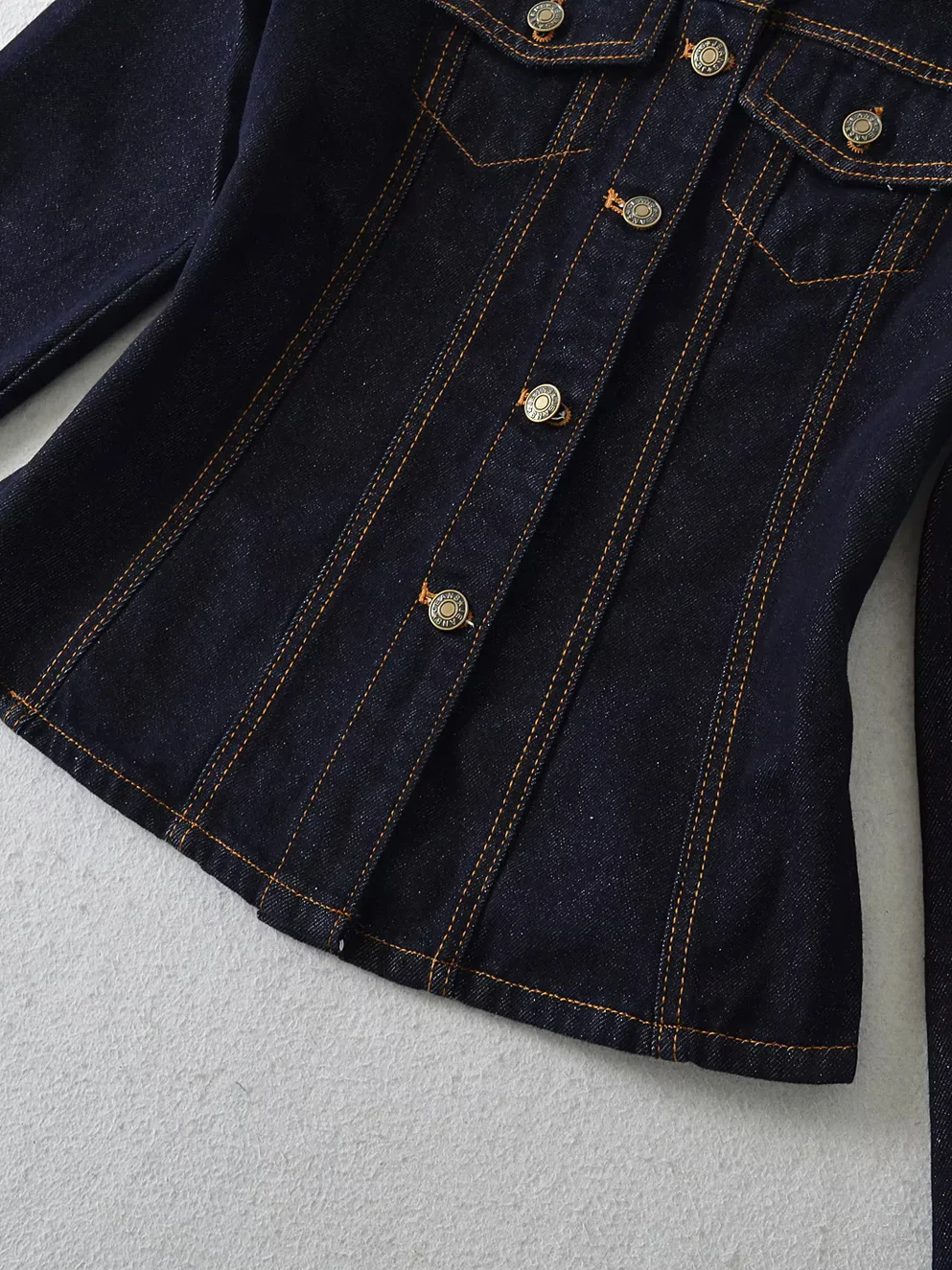 

American Sle Slim Fit Waist Cinching Denim Jaet Women's Spicy Waist Tu Collar Stand up Top Cotton Long Sve Coat