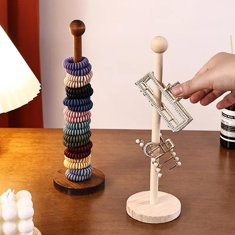 

Wooden Hair Band Rack for Kids with Storage for Rubber Bands, Watches, Bracelets and Scrunchies