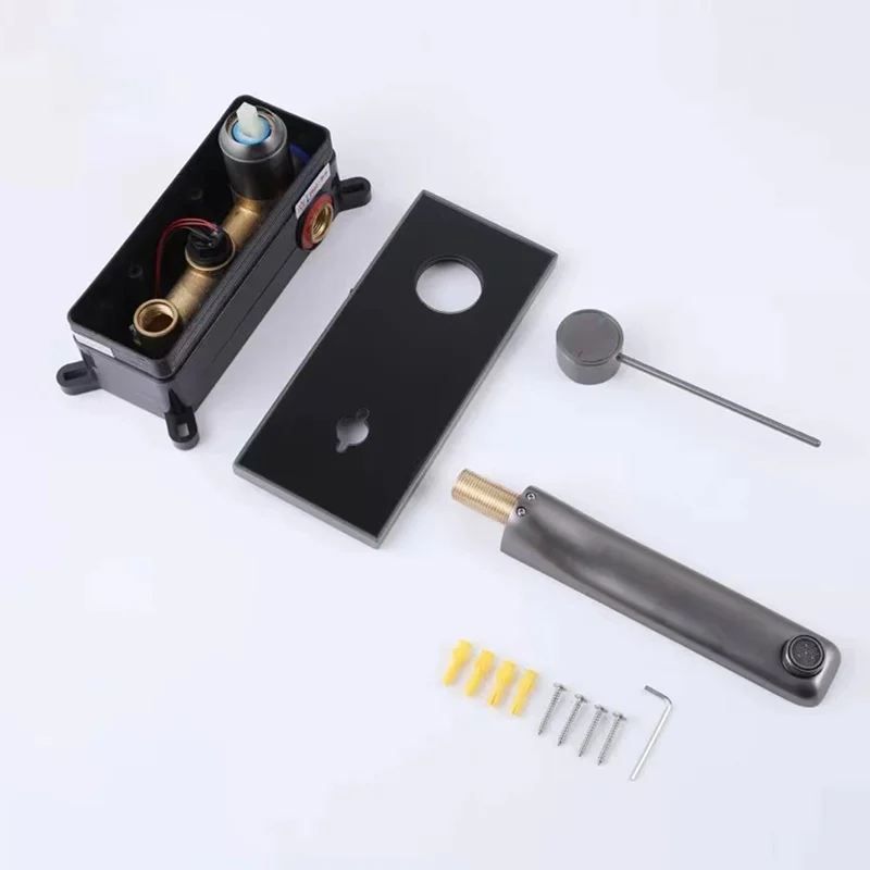 All Copper Wall-mounted Concealed Installation Hot and Cold Water Mixing Basin Faucets Intelligent Digital Display Temperature