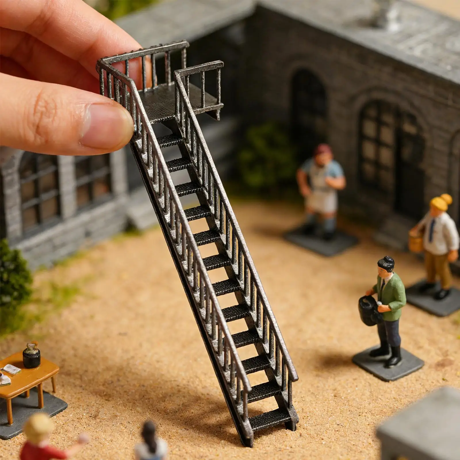 1/64 Scale Staircase Model Scene Model Furniture Display Stand Platform,Miniature Stairs for Fairy Garden Landscape Home Decor