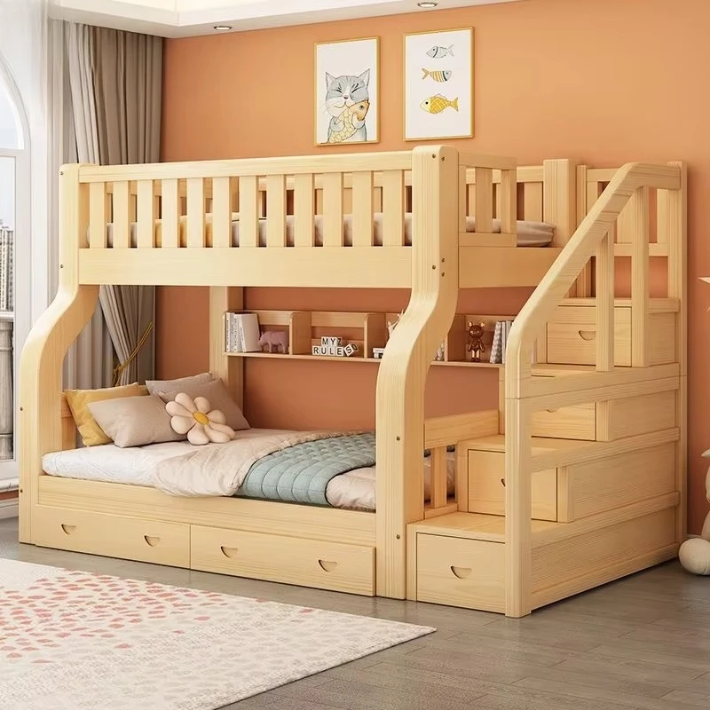 Muebles Modernos para Dormitorio Infantil, Literas Dobles con Escalera y Cajones de Almacenamiento