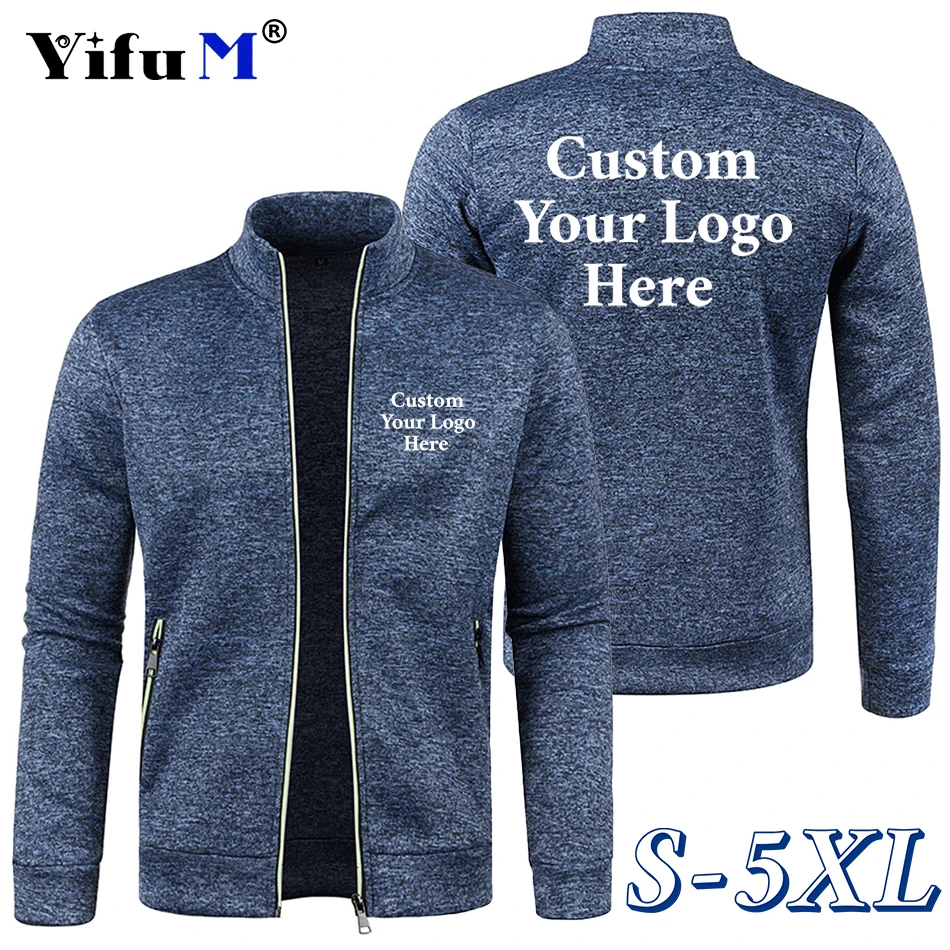 Custom Your Logo Men Zipper Jackets Standing Collar Sweatshirt Outdoor Streetwear Casual Coat Long Sleeve Hoodies Men's Clothes