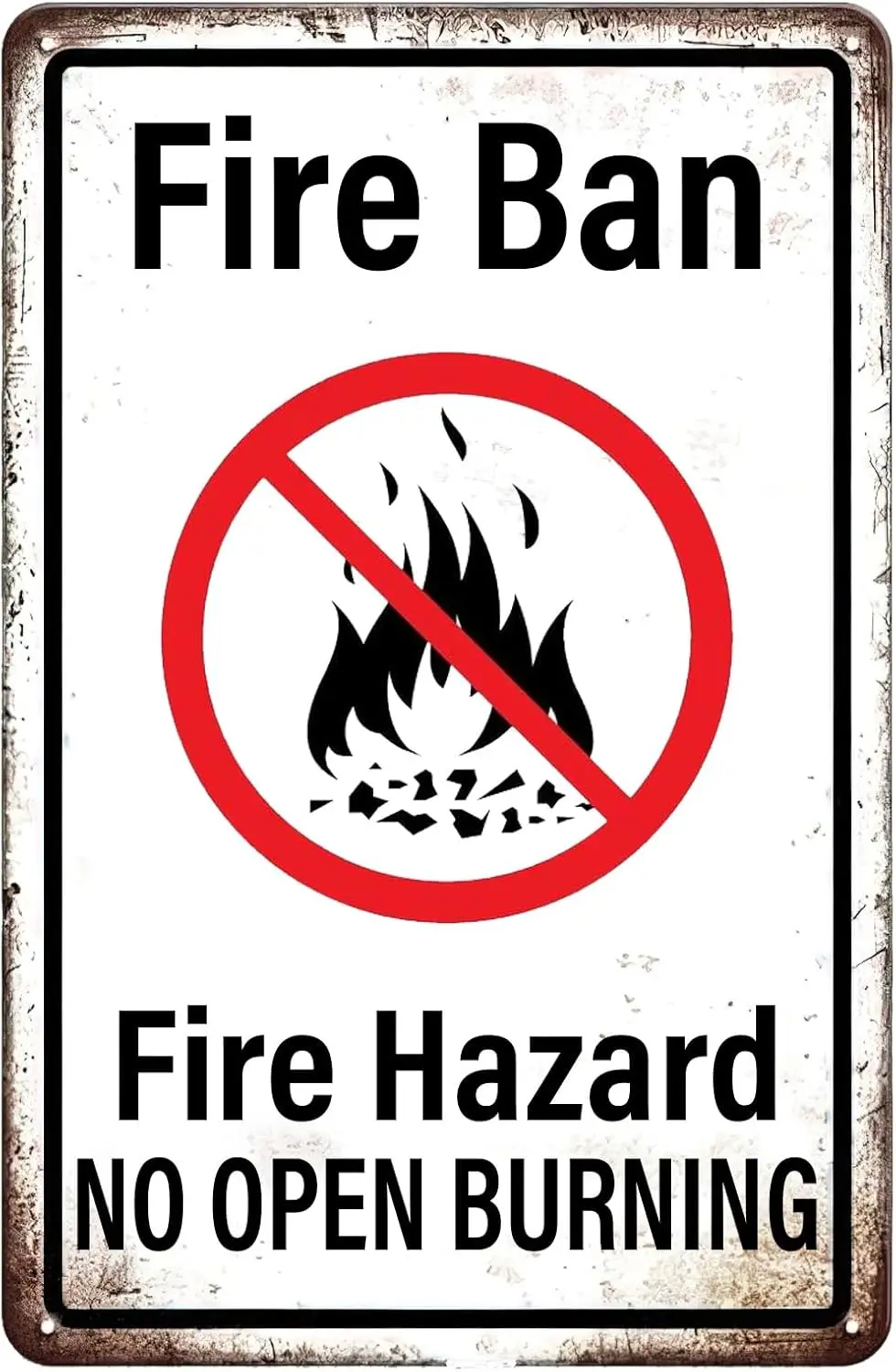 Fire Ban Fire Hazard No Open Burning Vintage Metal Tin Sign,No Campfires Sign Tin Poster for Home Farm Garden Yard Bar Pub  sign