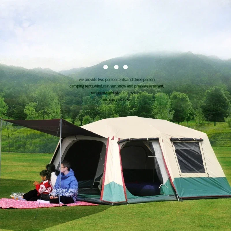 5-8Persons Large Tent Outdoor Camping Double Layers Thickened Two Bedrooms One Hall Multiple People Family Tent Fully Cover