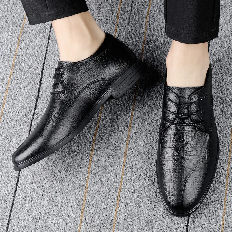 Fashion Men Shoes Formal Genuine Leather Shoes Lace Up Anti-slip Wearable Oxfords Men Wedding Party Office Business Casual Shoes