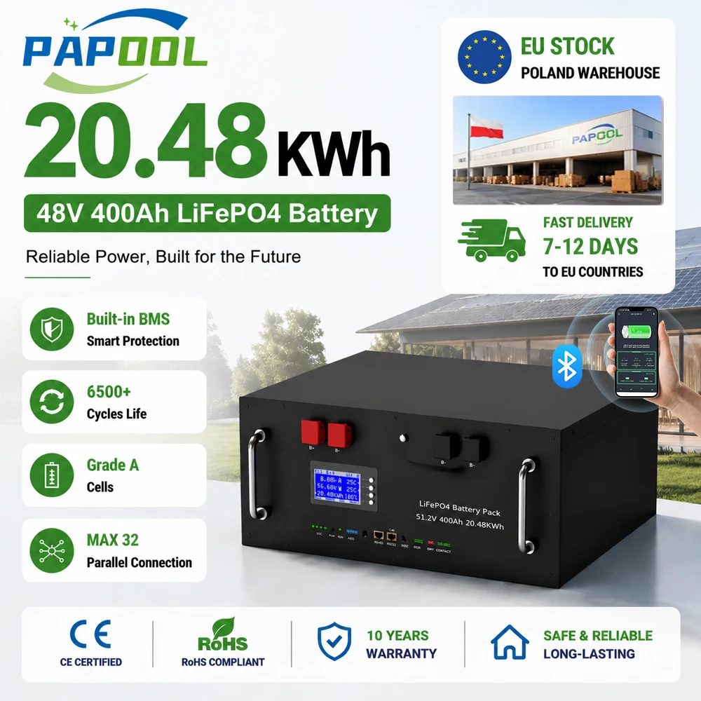 LiFePO4 Batterie 48V 400Ah 20Kwh 6500 Zyklen CAN RS485 51.2V 100Ah 200Ah 300Ah Lithium-Batterie für Solarstromspeicher Akku VERFÜGBAR in der EU