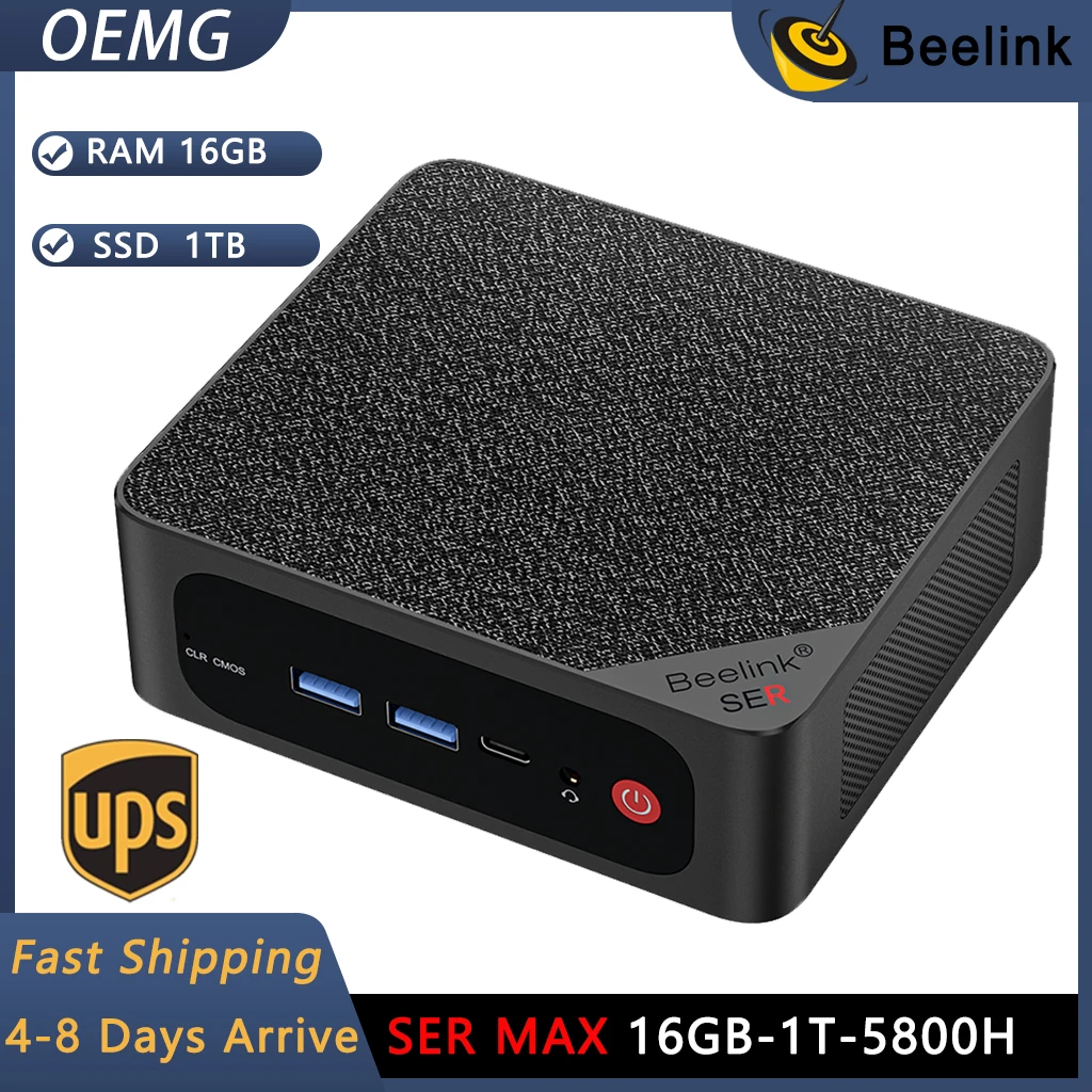 Beelink ser5 max mini pc-ryzen 7 5800h, 16gb/32gb ram, 500gb/1tb ssd-4k dreifaches display, wifi 6, bt5.9-w11 pro