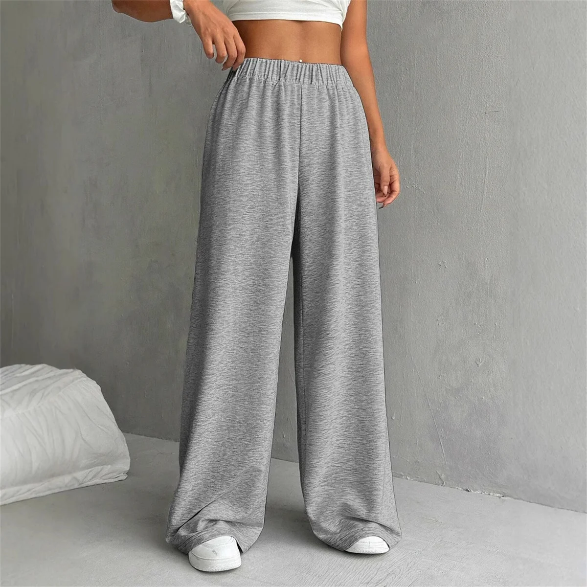 

Модные брюки с эластичной резинкой на талии 2025, однотонные весенне-осенние новые винтажные простые повседневные брюки, женские прямые брюки с висячими штанинами, уличные брюки