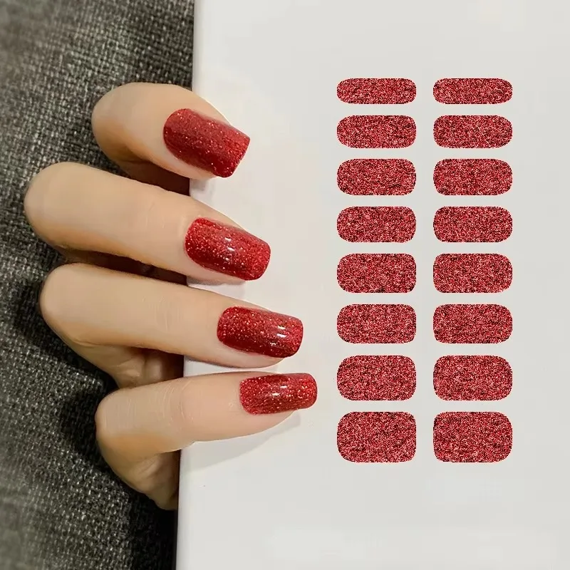 

16Stickers/Sheet Full Finger Nail Stickers Frosted Glitter Solid Colour Nail Art Stickers Simple EasyTo Use Nails Sticker Design