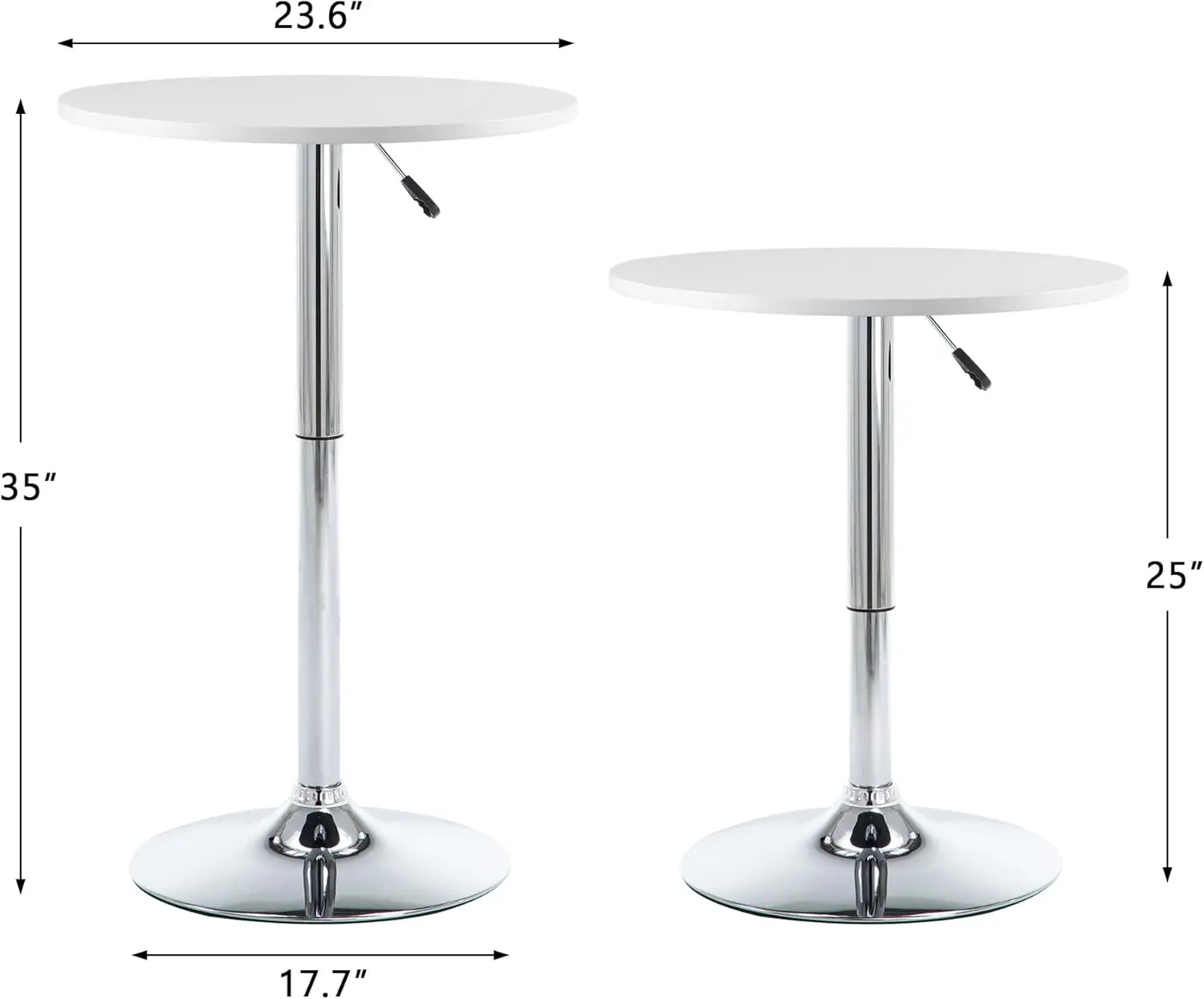 Round Pub Table, Height Adjustable 360 Swivel Bar Table 25-35 Inches, White