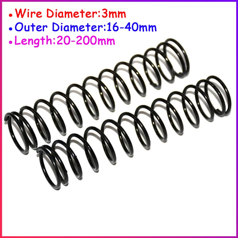 2pcs Wire Diameter 3mm Spring Steel Pressure Small Spring OD 16 - 40mm Compression Spring Length 20 - 200mm