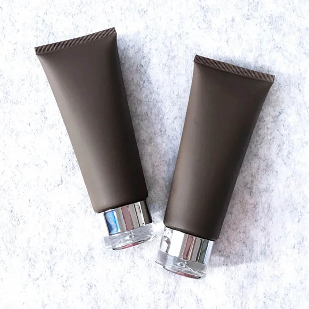 Botella exprimible marrón mate de 100ml y 100g, tubo suave de plástico esmerilado, crema cosmética, loción para el cuidado de la piel, contenedor rellenable