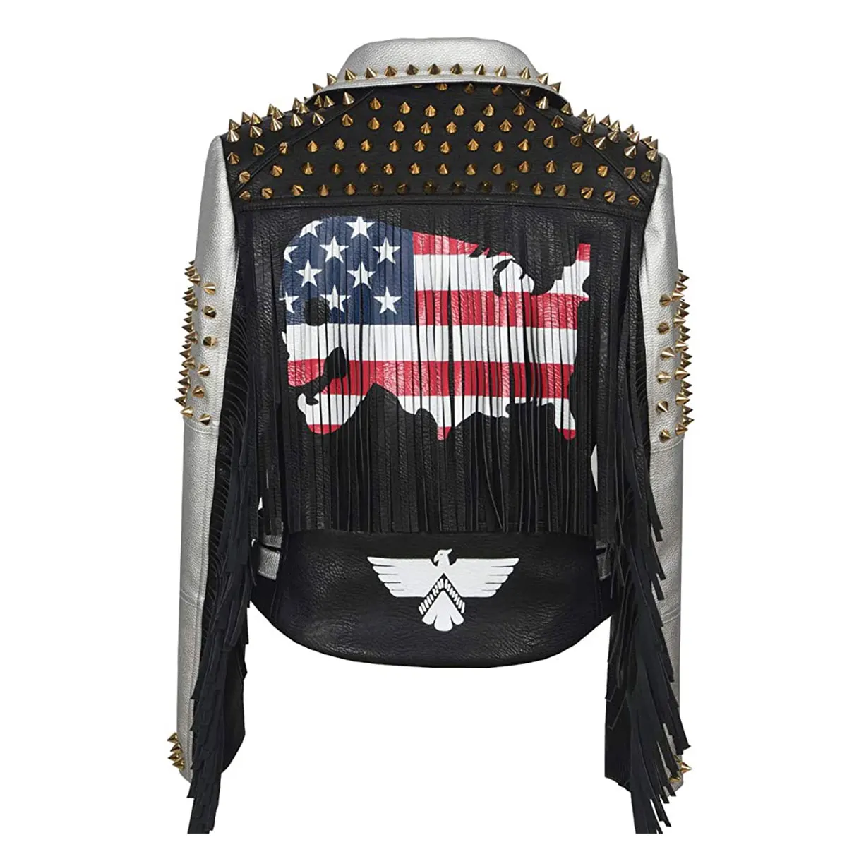 Fashion SX giacca da donna in pelle artificiale graffiti rivet nappa giacca punk moto bicicletta PU